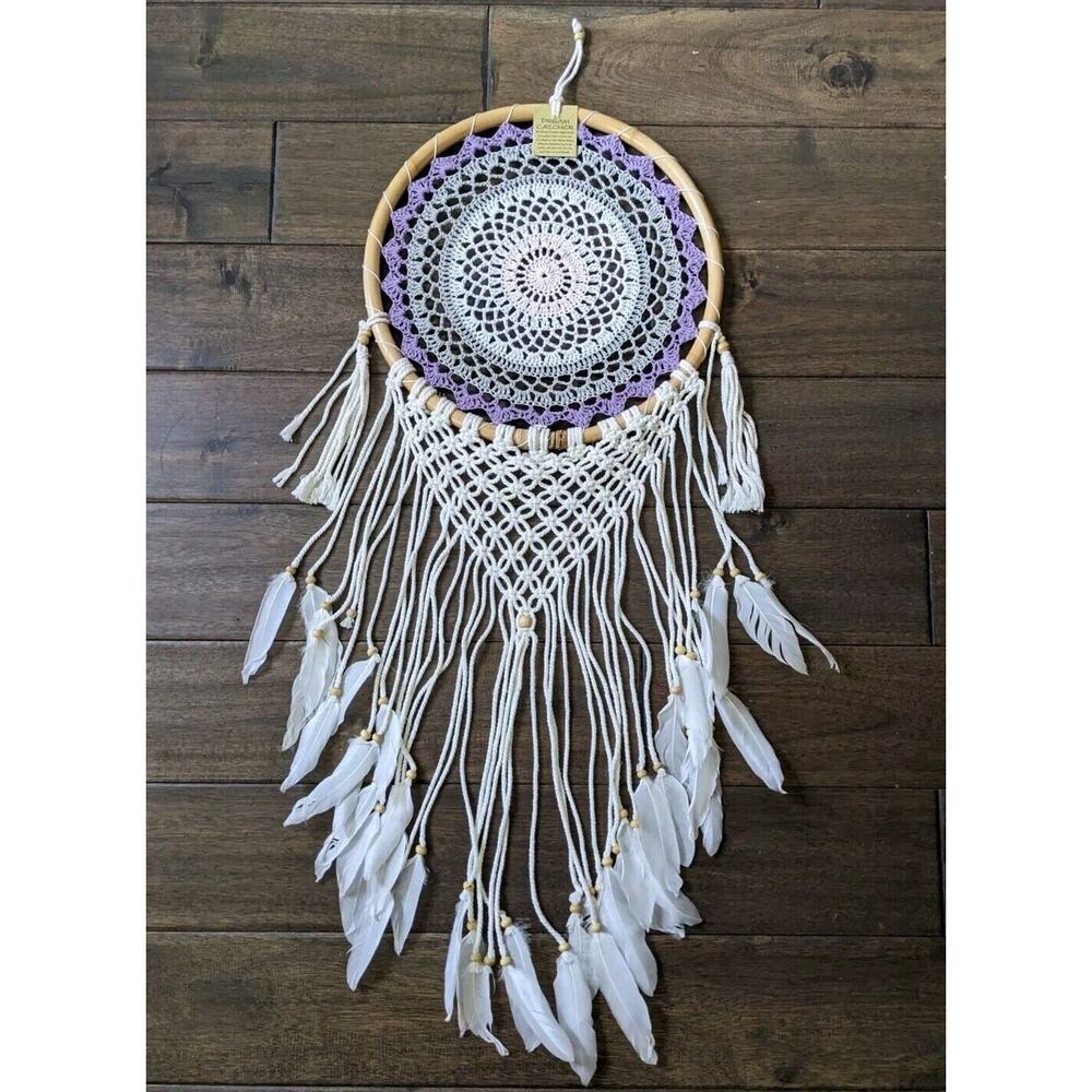 33" Crochet Feather Dream catcher Pink Purple New Handmade Boho Decor